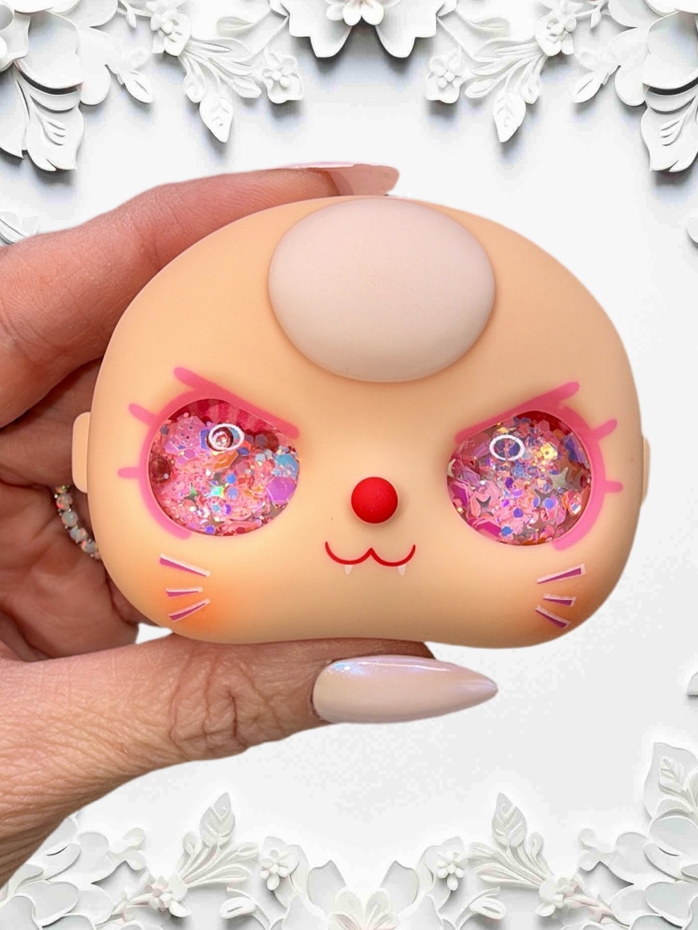 Baby Three 100% White Hair LinaBell Image Pink Iridescent Liquid Glitter Eyes